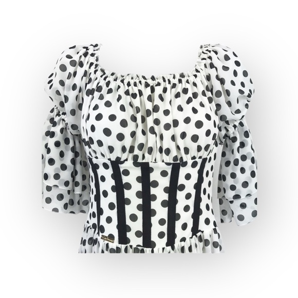 new Babylon Les Femmes ☻ Burlesque Corset Cocktail Dress ☻︎ Black Polka Dots ☻︎ - Picture 8 of 16